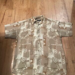 Men's Beige Patterned Short Sleeve Shirt